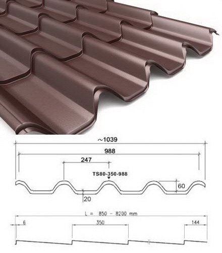 Металочерепиця "Ruukki Armorium" Rough matt ⁇ 0.5 mm ⁇ RR 887 ⁇ коричневий ⁇ - Зображення 2