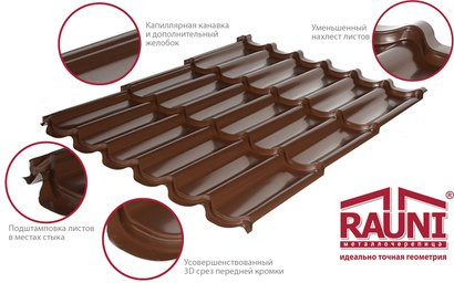 Металочерепиця RAUNI Корея 0,45 мм мат RAL 3005 - Зображення 6