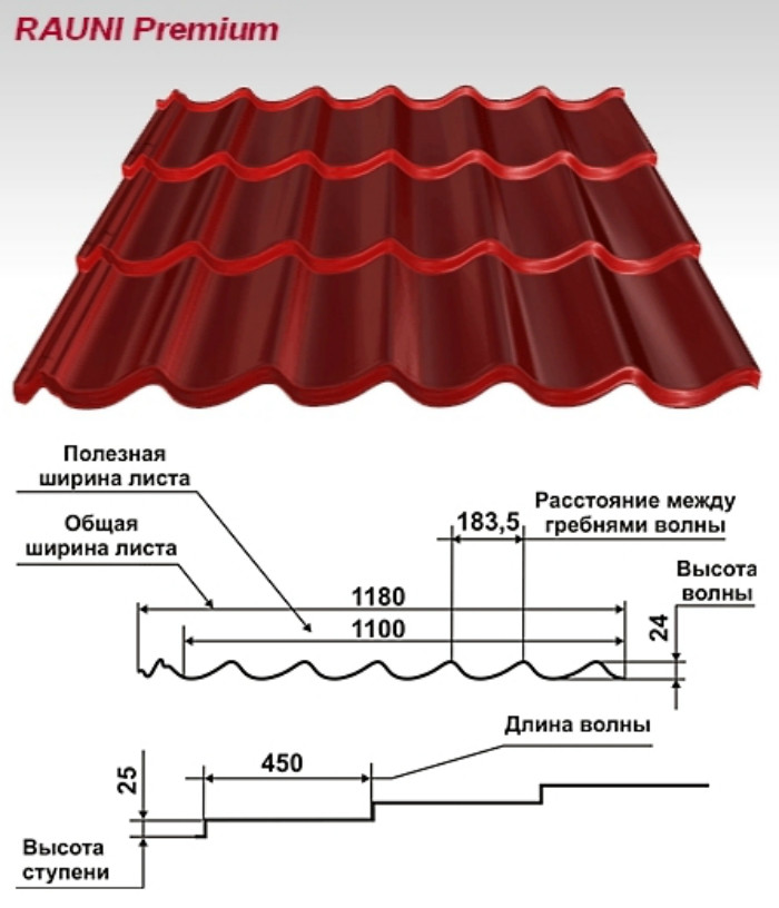 Металочерепиця RAUNI Корея 0,45 мм мат RAL 3005 - Зображення 5