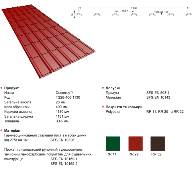 Металочерепиця Ruukki Decorrey Grand 0.45 глянець RR 32 - Зображення 7