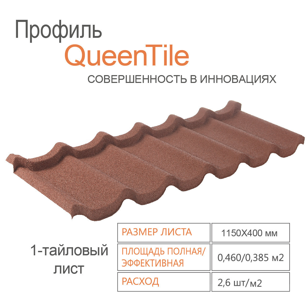 Композитна черепиця QueenTile Standard Rosso 1-тайловий - Зображення 2