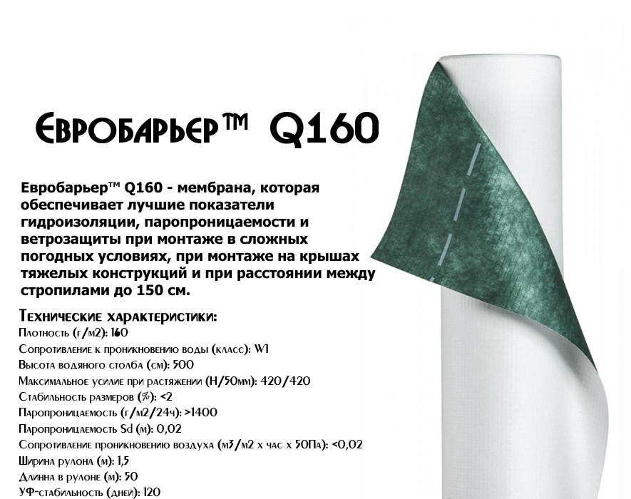 Євробар'єр • Q-160 • Juta • Супердифузійна Мембрана | для покрівлі • - Зображення 6