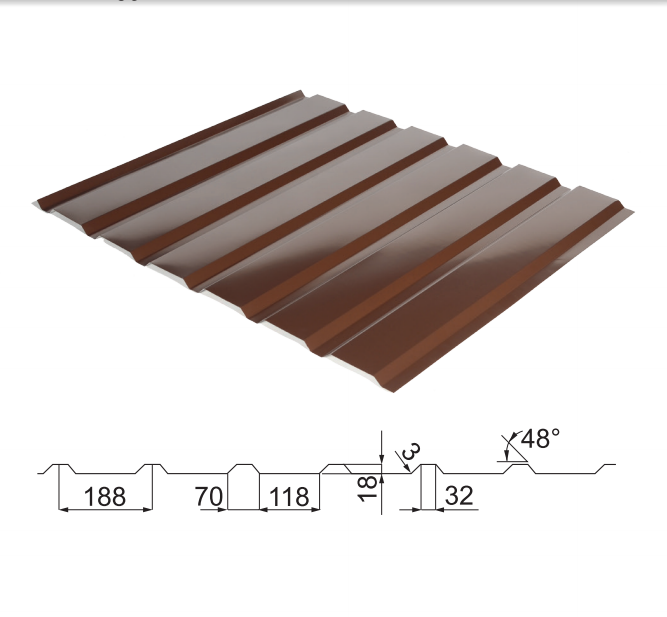 Профнастил Мегасіті ⁇ С-18 ⁇ RAL 3005 ⁇ 0,45 мм ⁇ фосфор - Зображення 2