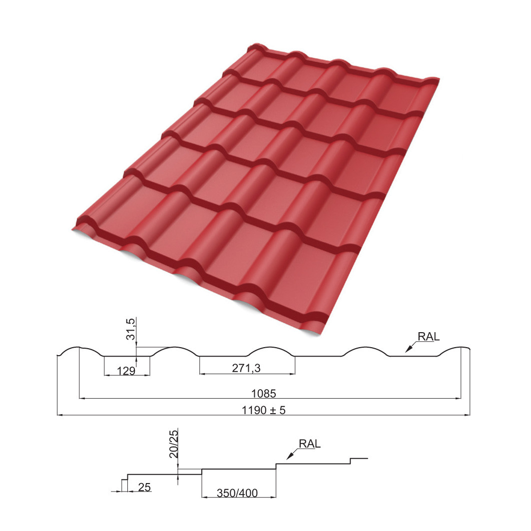 Металочерепиця Мюнхен RAL 3011 0,45 мм глянець Китай, від Арсенал центр - Зображення 2