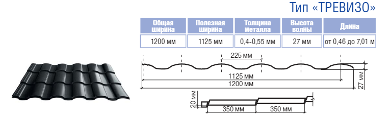 Металочерепиця Тревізо 0,45 мм Ral 7024 мат ThermaSteel Італія - Зображення 7