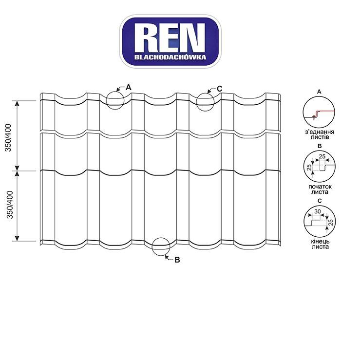 Металочерепиця REN ⁇ 0,5 мм ⁇ PE RAL 7024 ⁇ Blachy Pruszynski ⁇ - Зображення 4