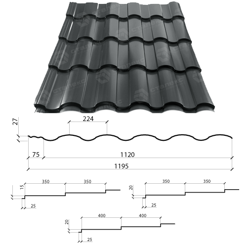 Металочерепиця VALENCIA 0,50 мм PEMA RAL 7024 Польща