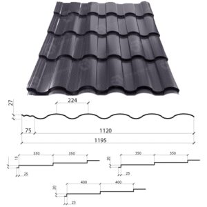 Металочерепиця VALENCIA 350 Сталекс 0,45 мм PEMA RAL 8019 Optima Steel