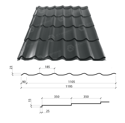 Металочерепиця GRAND 0,50*1195 PEMA RAL 3005 Італія-Marchegalia - Зображення 6