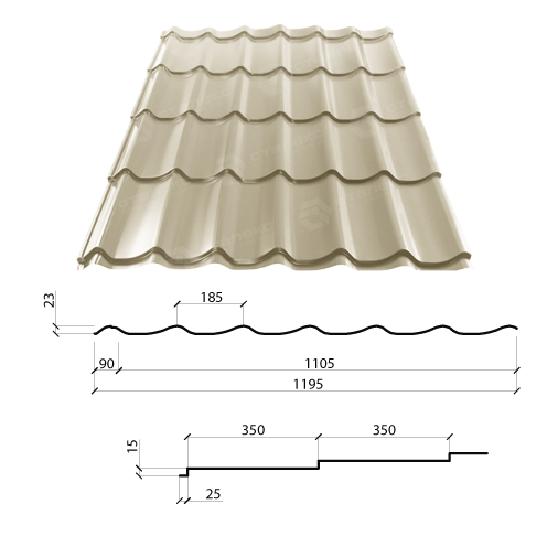 Металочерепиця Сталекс-GRAND 0,45 мм PE RAL 5005 Словаччина - Зображення 5
