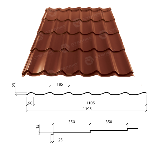 Металочерепиця Сталекс-GRAND 0,45 мм PE RAL 5005 Словаччина - Зображення 8