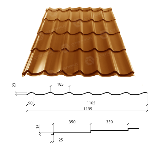 Металочерепиця GRAND 0,50*1195 PEMA RAL 3005 Італія-Marchegalia - Зображення 5