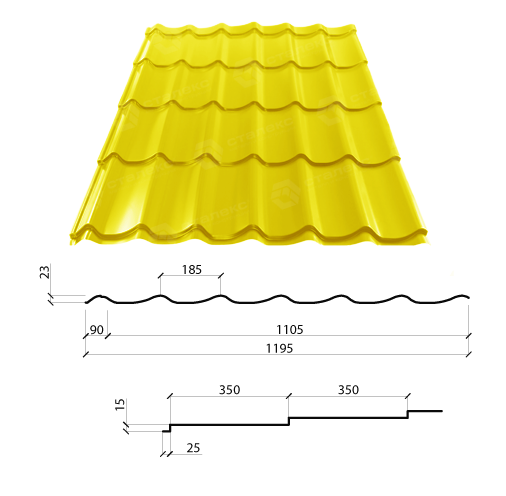 Металочерепиця Сталекс-GRAND 0,45 мм PE RAL 5005 Словаччина - Зображення 7