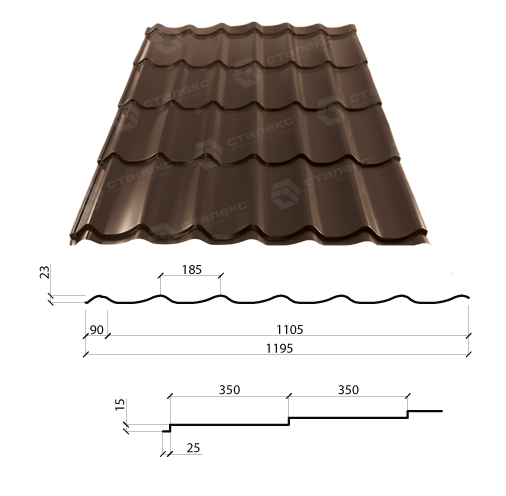 Металочерепиця Сталекс-GRAND 0,45 мм PE RAL 5005 Словаччина - Зображення 9