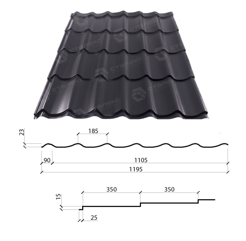 Металочерепиця GRAND 0,50*1195 PEMA RAL 3005 Італія-Marchegalia - Зображення 8