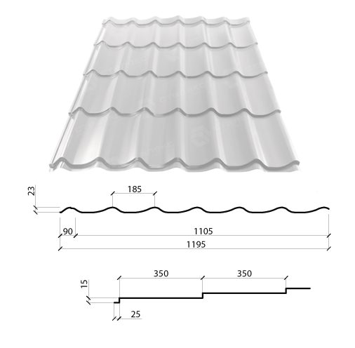 Металочерепиця GRAND 0,50*1195 PEMA RAL 3005 Італія-Marchegalia - Зображення 10