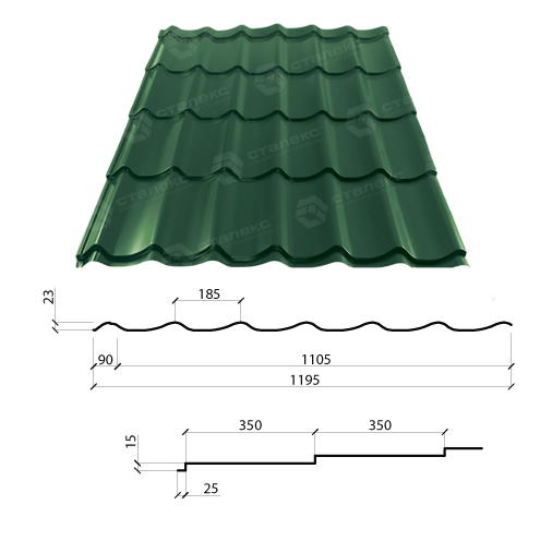 Металочерепиця Сталекс — GRAND PE RAL 5010 (синій) Польща 0,5 мм* ZN-225 - Зображення 6