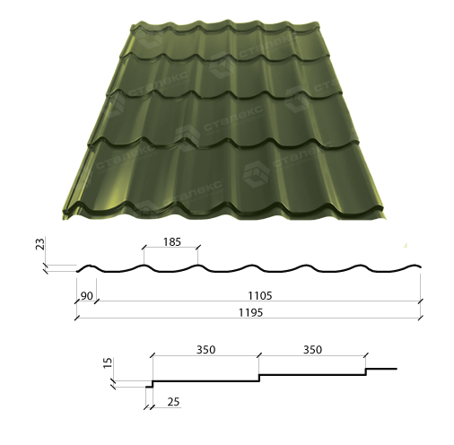 Металочерепиця RAL 6020 матова 0,5 мм ( Шведський метал SSAB) - Зображення 3