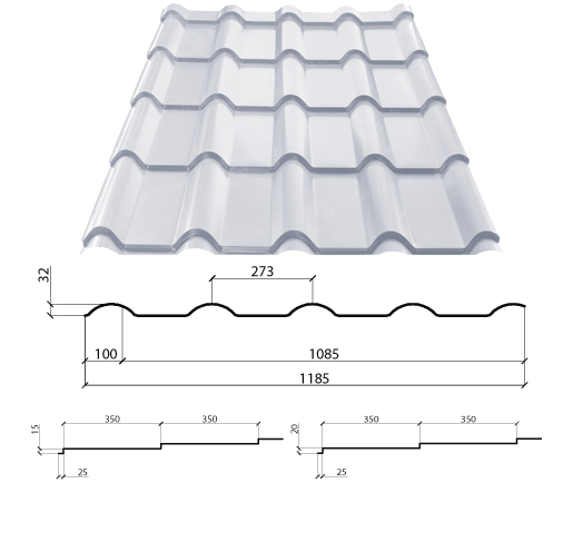 Металочерепиця AFINA 0,50 мм PEMA RAL 8004 Німеччина - Зображення 2