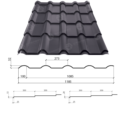 Металочерепиця AFINA 0,45 мм PEMA RAL 6005 Словаччина - Зображення 9