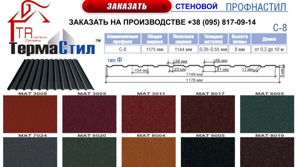 Профнактил PE 0.45 мм — С10 тип ф RAL 3005 (бордовий глянець) - Зображення 6