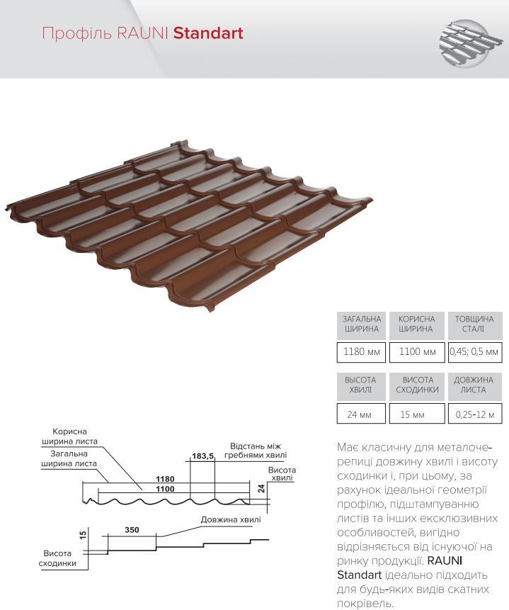 Металочерепиця Корейська 0,45 мм RAL 8019 "Rauni Standart" - Зображення 9