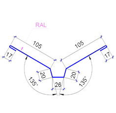 Ендова планка декоративна велика 310 мм розкрій Ral 0,5 мм