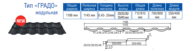 Металочерепиця Градо Н 350/20 мм 0,5 мм RAL 8017 MAT ArcelorMittal - Зображення 7