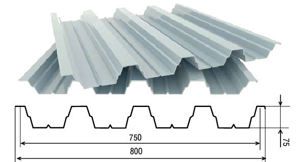 Профнастил Несучий Оцинкований Н-75 0,7 мм (800/750)