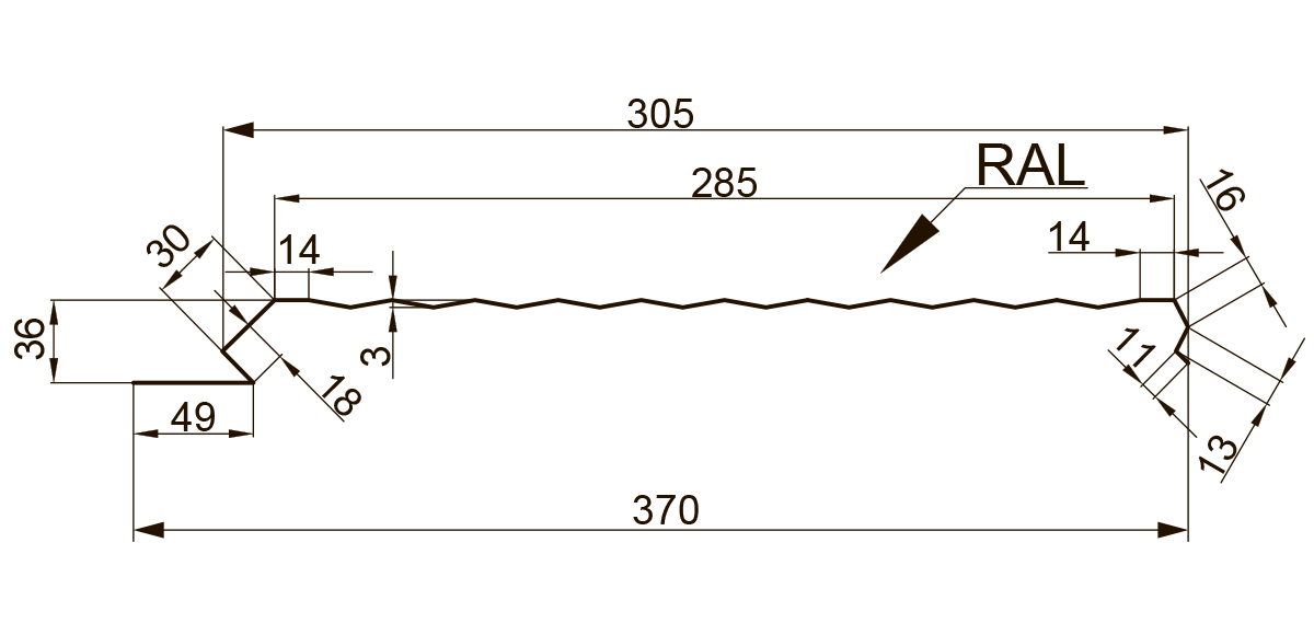 Фасадна Панель ЕвроФАСАД тип В 305 мм 0,5 мм RAL 7024 PEMA ( Польща) - Зображення 5