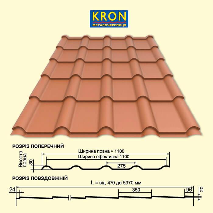 ▷ Металочерепиця КРОН | Крон 350 | Прушинський | 0,5 мм | RAL 9005 - Зображення 2