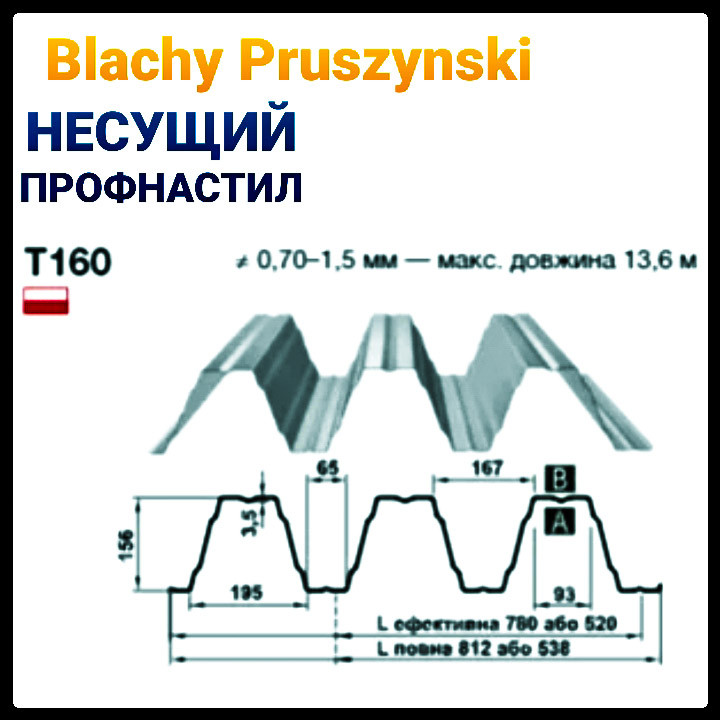 Профнактил несе Т-160 (0,9 мм) «Blachy Pruszynski ®» Польща - Зображення 3