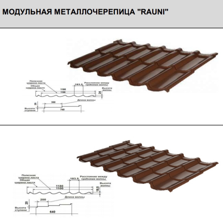Модульна Черепиця • Rauni Mini • RAL 3005 ⁇ MAT 0,45 мм ⁇ Китай ⁇ - Зображення 3