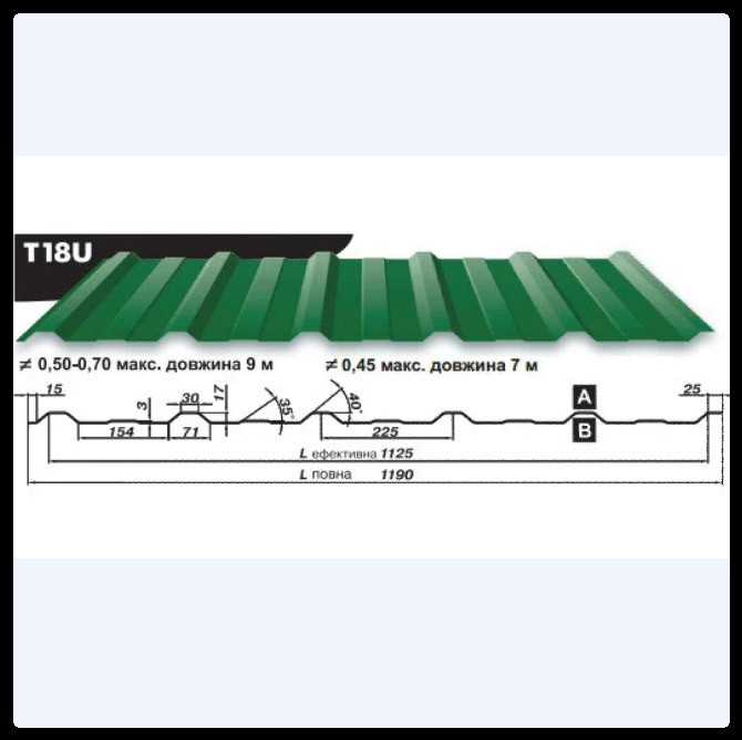 Профнактил для покрівлі Т-18 Blachy Pruszynski ⁇ 0,45 мм ⁇ RAL 7024 PEMA ⁇ Marcegaglia. - Зображення 2