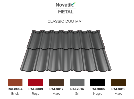 Модульна черепиця Novatik Metal Classic Duo МАТ (2-модульний) ArcelorMittal, 0,5 мм RAL 8019 - Зображення 2