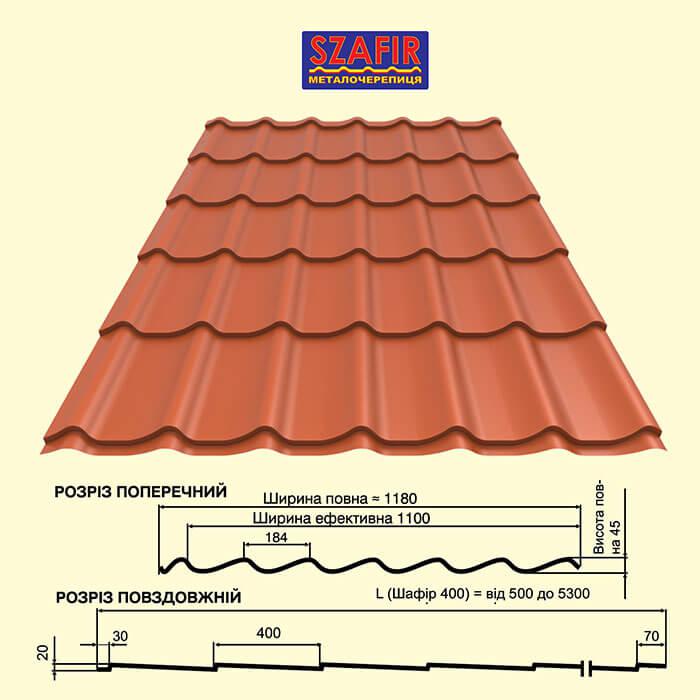 Металочерепиця "Blachy Pruszynski" Szafir 400 mm 0,45 мм RAL 8017 - Зображення 4