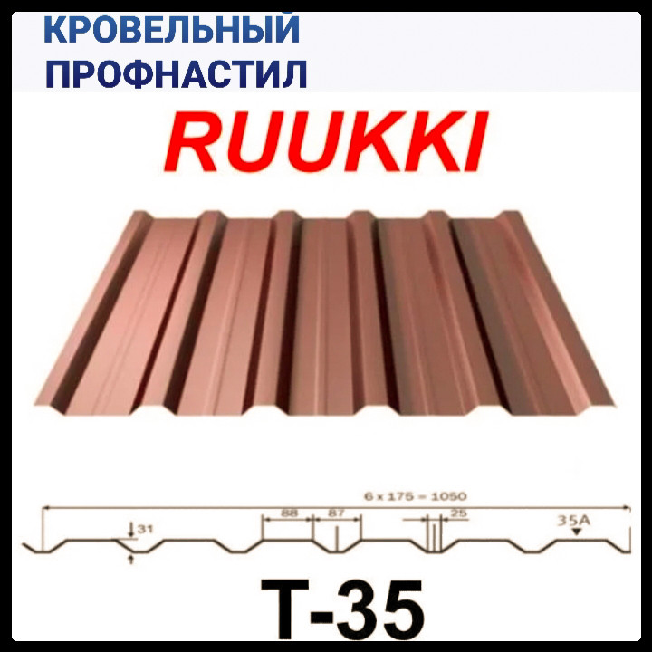 Профнастил Ruukki T-35/0,45 мм/RR 11/Rough Matt/Zn-200 - Зображення 5