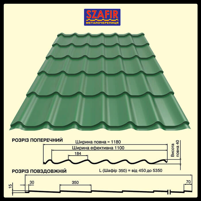 Металочерепиця Pruszynski Szafir 400 мм ⁇ RAL 3005 ⁇ 0,45 мм - Зображення 6