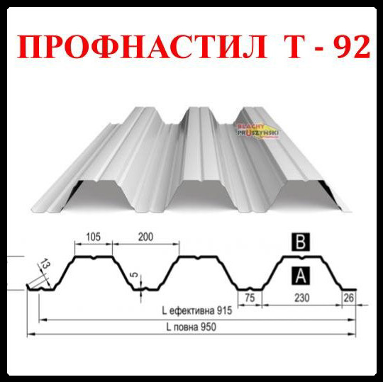 Профнастил Т - 92 Несучий Оцинкований 1 мм Завод "BLACHY PRUSZYNSKI"