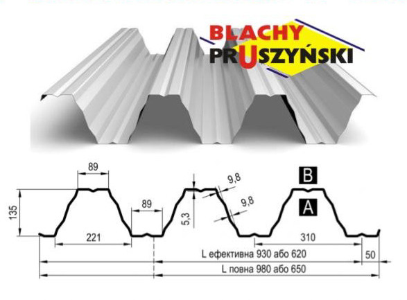 Профнастил Т-135 •несучий• PE 1,5 мм • RAL 9010 (білий) • Прушинськи — Pruszynski •